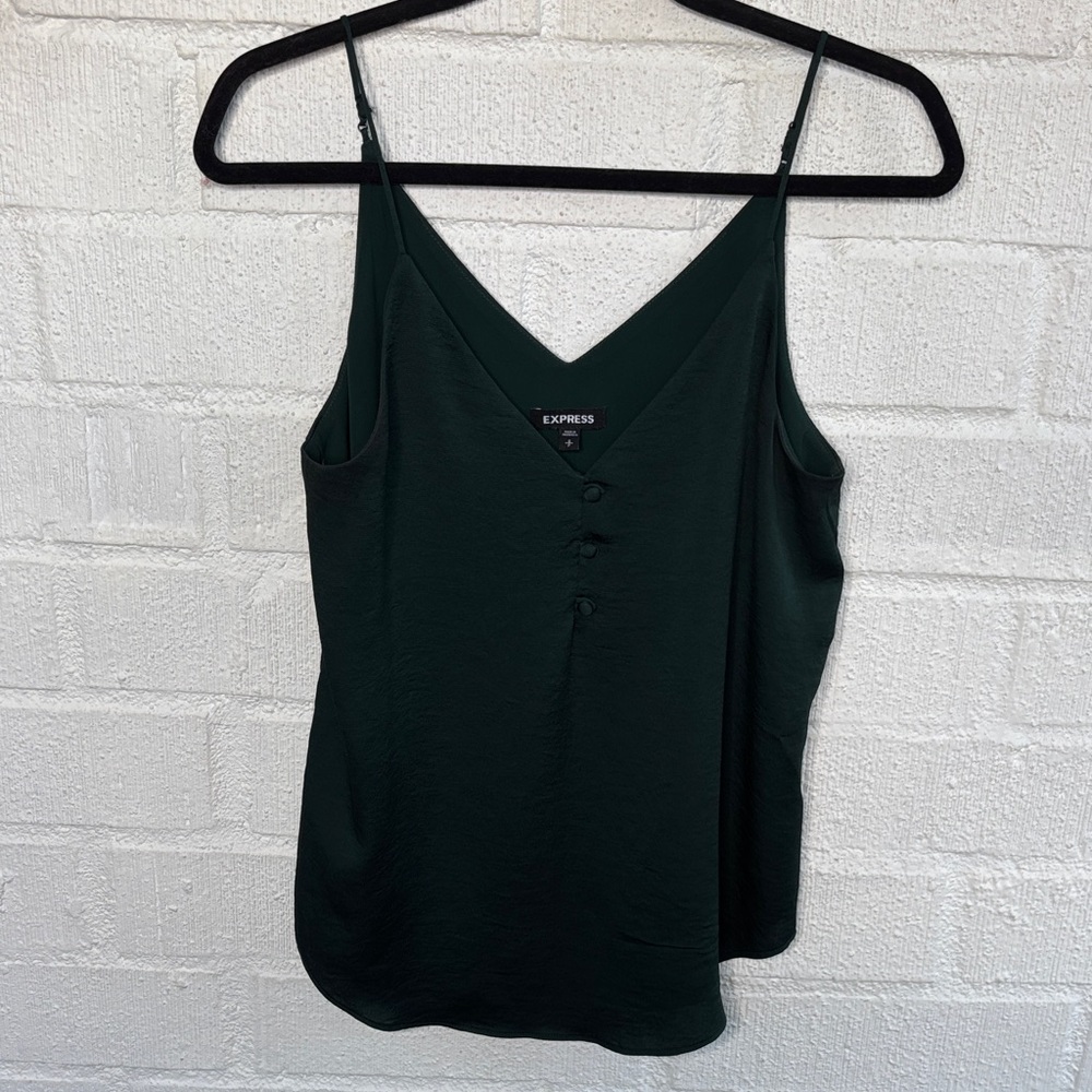 Express Satin Emerald Downtown Camisole Top sz S adjustable straps - Picture 2 of 8